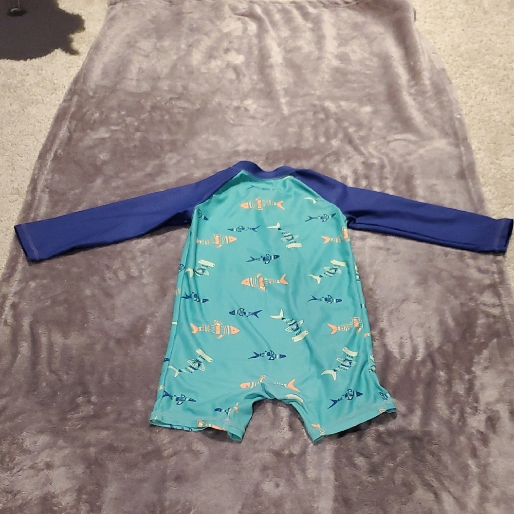 Carter's Blue and Teal Fish Print Rashguard - Picture 3 of 4